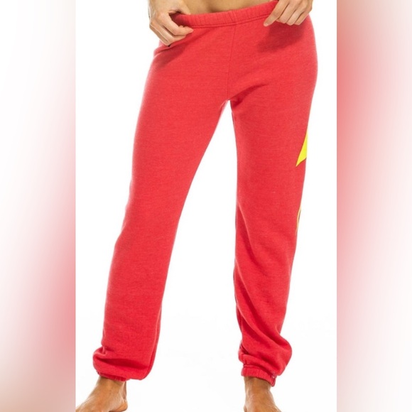 AVIATOR NATION Women’s Red/Pink Neon Bolt Sweatpants Joggers - Picture 2 of 13